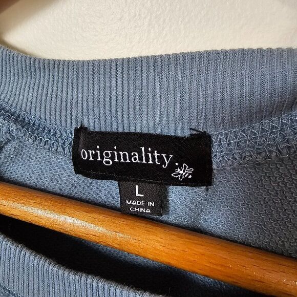 EUC ORIGINALITY LIGHT BLUE DRY GOODS PRINT CREW NECK PULLOVER SWEATER SIZE L - Picture 8 of 11